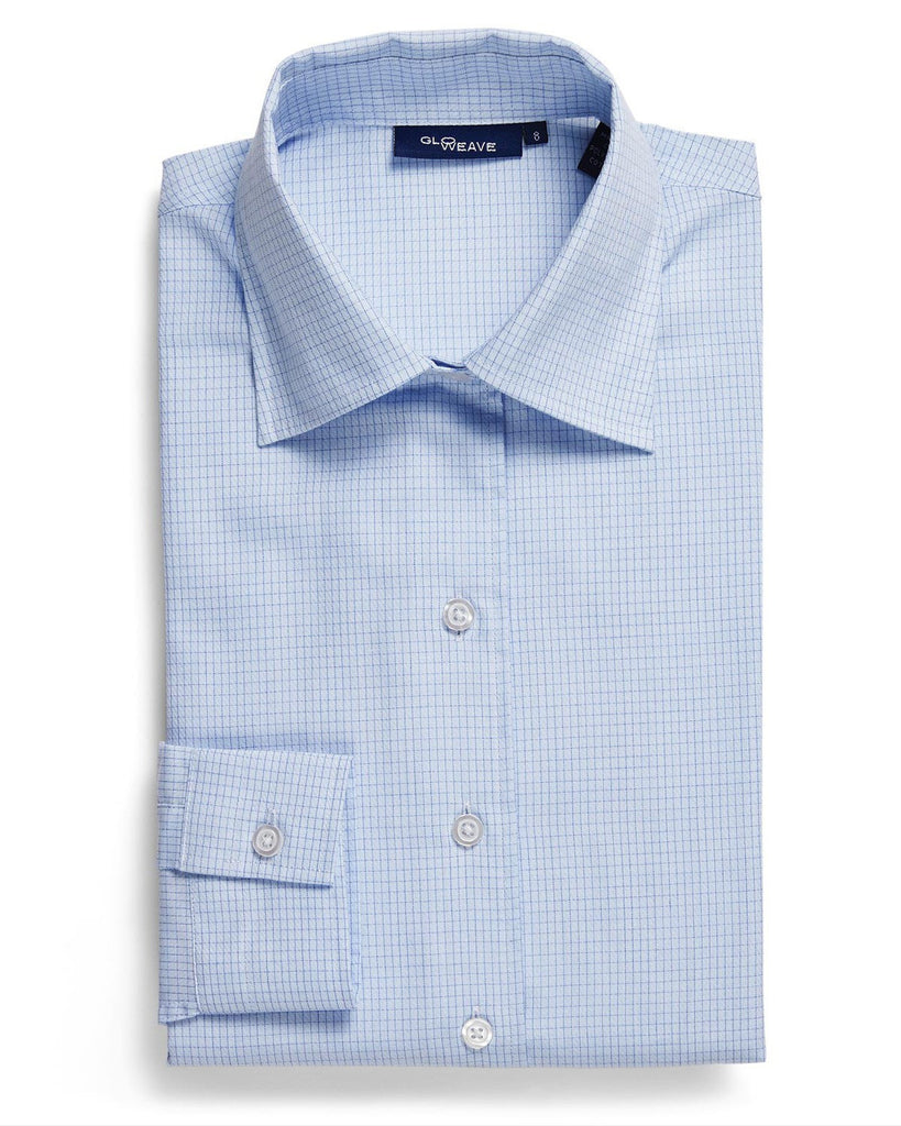 Gloweave-Gloweave Ladies Textured Yarn Dyed Check L/S Shirt-Blue / 8-Corporate Apparel Online - 2