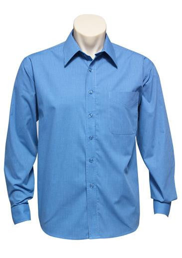Biz Collection-Biz Collection Mens Micro Check Long Sleeve Shirt-Mid Blue / S-Corporate Apparel Online - 3