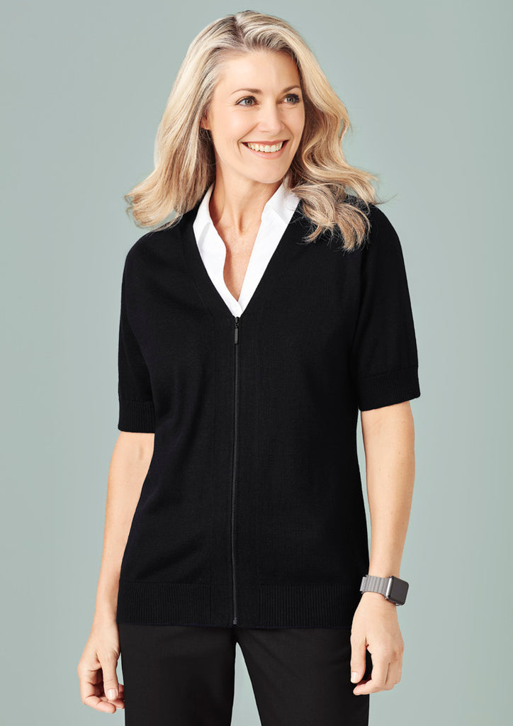 Biz Care Womens Zip Front Short Sleeve Knit Cardigan (CK962LC)