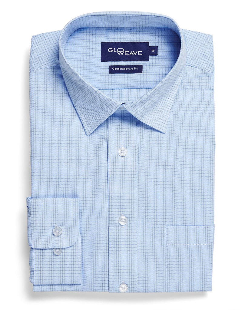 Gloweave-Gloweave Mens Textured Yarn Dyed Check L/s Shirt-Blue / 37-Corporate Apparel Online - 2