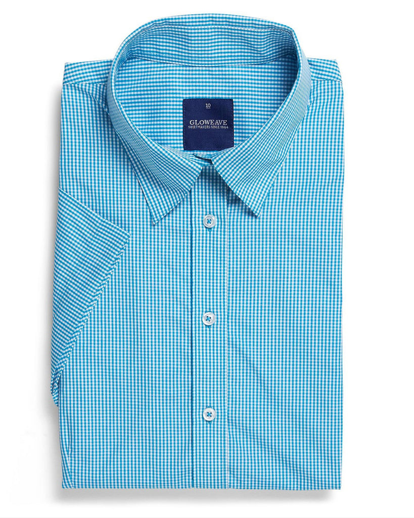 Gloweave-Gloweave Ladies Gingham Check S/S Shirt-Teal / 6-Corporate Apparel Online - 5