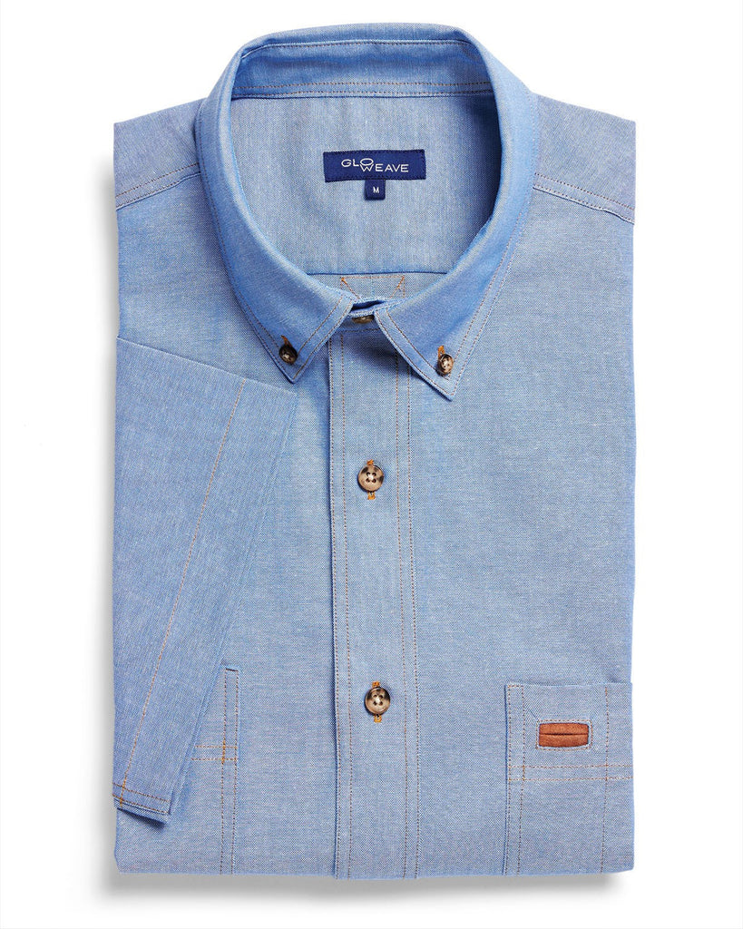 Gloweave-Gloweave Men's Iconic Chambray S/S Shirt-Blue / S-Corporate Apparel Online - 2