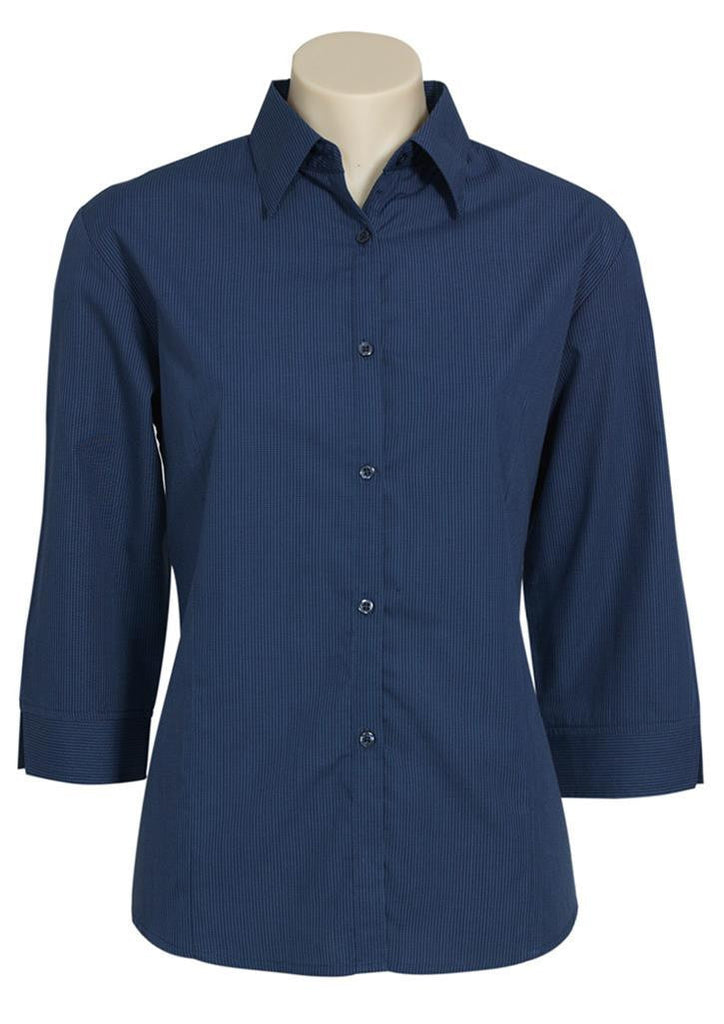 Biz Collection-Biz Collection Ladies Micro Check 3/4 Sleeve Shirt-Navy / 8-Corporate Apparel Online - 3