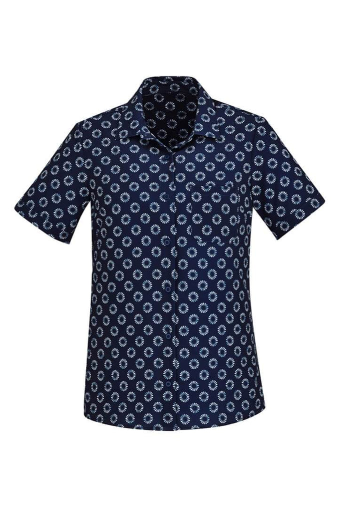 Biz Care Womens Florence Daisy Print Short Sleeve Shirt(CS948LS)