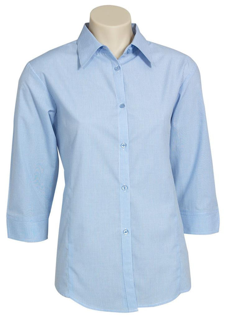 Biz Collection-Biz Collection Ladies Micro Check 3/4 Sleeve Shirt-Sky / 8-Corporate Apparel Online - 4