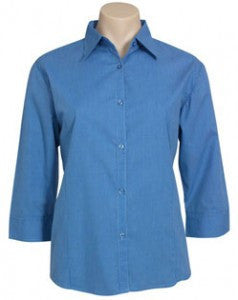 Biz Collection-Biz Collection Ladies Micro Check 3/4 Sleeve Shirt-Mid Blue / 8-Corporate Apparel Online - 1