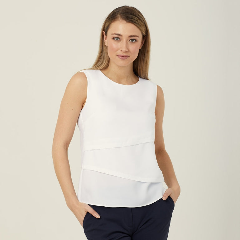 NNT Uniforms Sleeveless V-Neck Layered Blouse Satin Back Crepe(CAT9XC)