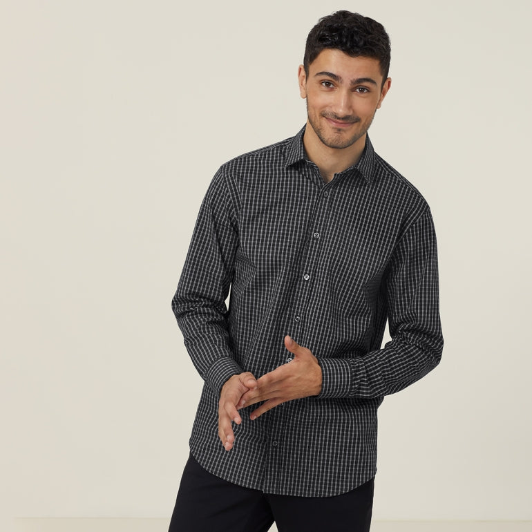 NNT Uniforms Fine Check Avignon Long Sleeve Shirt(CATJDE)