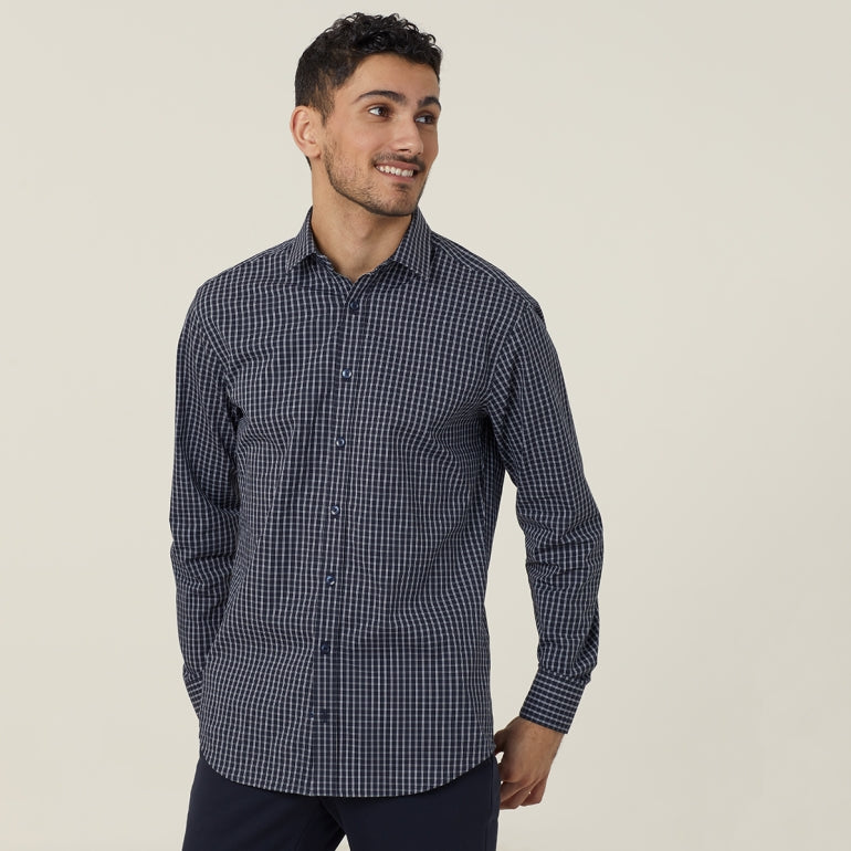 NNT Uniforms Fine Check Avignon Long Sleeve Shirt(CATJDE)