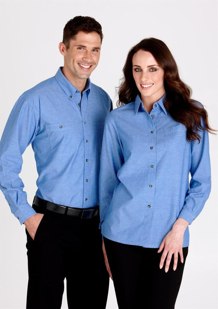 Biz Collection-Biz Collection Ladies Wrinkle Free Chambray Long Sleeve Shirt--Corporate Apparel Online - 1