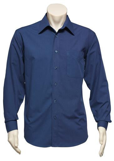 Biz Collection-Biz Collection Mens Micro Check Long Sleeve Shirt-Navy / S-Corporate Apparel Online - 1