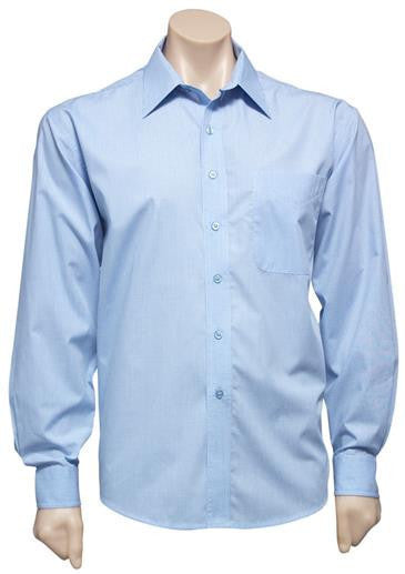 Biz Collection-Biz Collection Mens Micro Check Long Sleeve Shirt-Sky / S-Corporate Apparel Online - 4